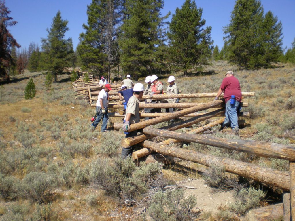 people working on fence